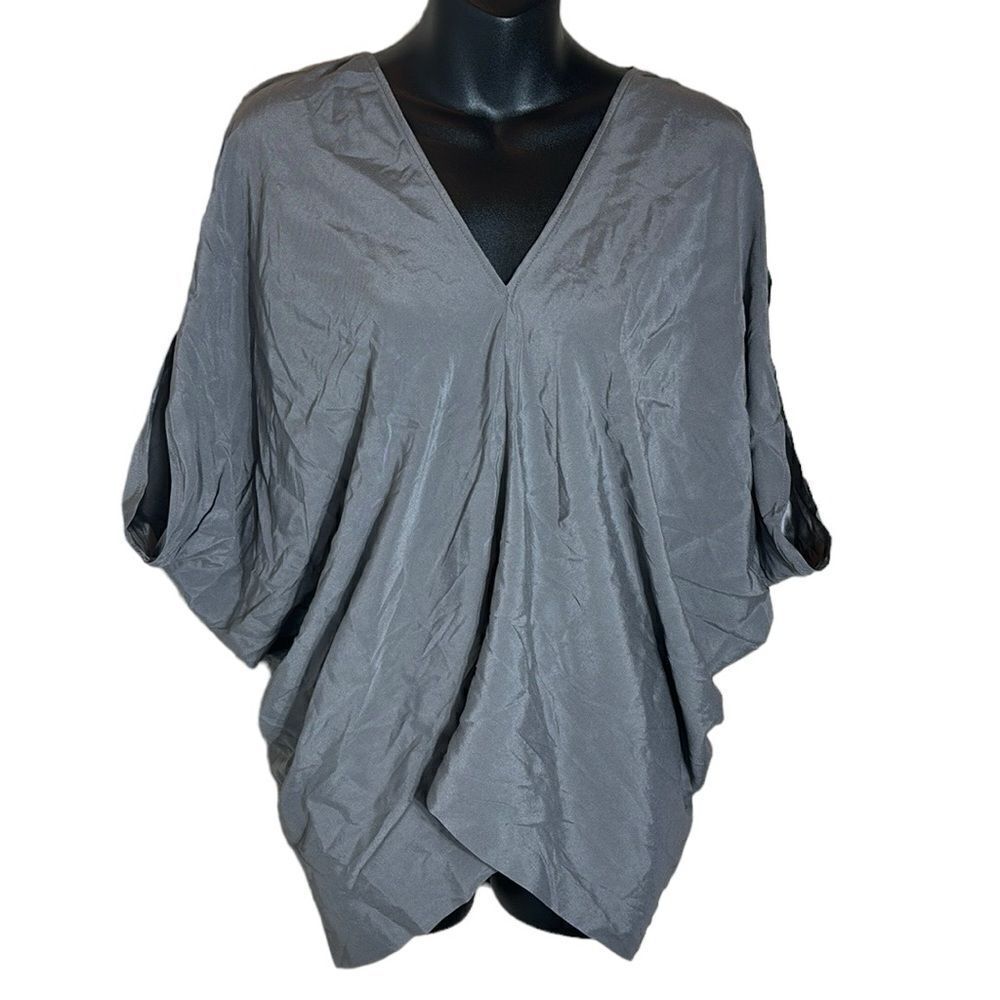 Zero Maria cornejo grey‎ silk shoulder cut out top size 2 quiet luxury capsule